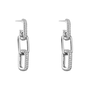 Silver-toned triple link earrings with cubic zirconia pavé and polished rectangle links