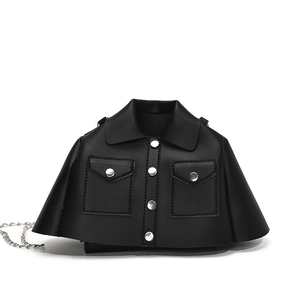 Creative black jacket-shaped crossbody bag with silver chain strap and metal buttons