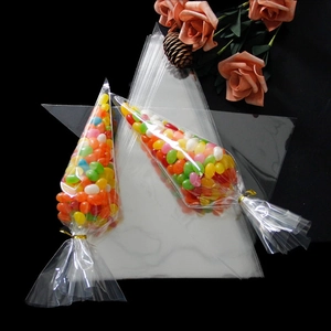 Clear Cone Bags Transparent Plastic Triangle Packaging For Candy Popcorn Wedding Birthday Party Favors With Twist Ties