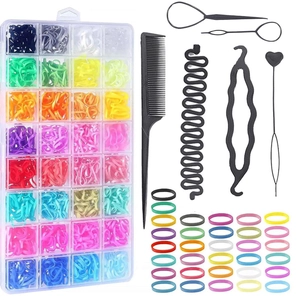 Disposable Elastic Hair Ties Styling Tools Multi Color Rubber Bands Tail Comb Pull Hair Pins In Organizer Case For Women Girls