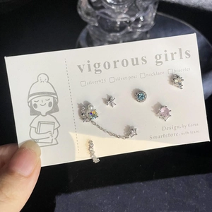 Colorful zircon stainless steel stud earrings set featuring moon and star tassels