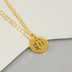 18k gold plated stainless steel Virgo zodiac necklace with hollow circular pendant