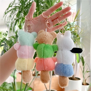 Cute plush beaver dango skewer keychains with three colorful soft scoops and metal hooks