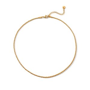 Detail of 18K gold-plated stainless steel rope chain with secure lobster clasp and tail chain