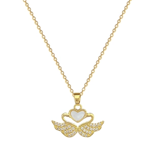Elegant gold titanium heart necklace with white shell inlay and sparkling crystals