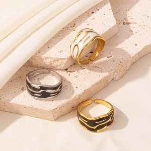 Minimalist 304 Stainless Steel Open Ring For Women Men Vintage Wave Enamel Fluid Design Adjustable Aesthetic Jewelry