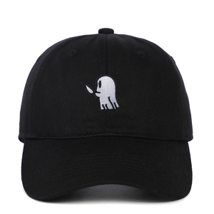 Casquette de baseball en coton noir avec broderie fantôme blanc et visière courbée