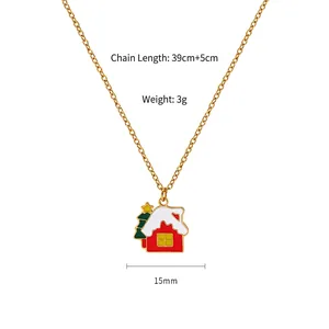 Detail view of a 15mm Christmas house necklace pendant with dimensions and weight info