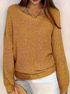 Jersey Punto Mujer Manga Larga Cuello Redondo Holgado Color Sólido Prendas Punto Casual Otoño Invierno
