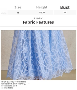 Macro detail of light blue floral lace fabric with breathable lining and soft texture