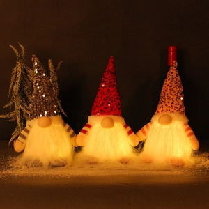 Gnomes de Noël lumineux avec paillettes et LED pour décoration de table festive