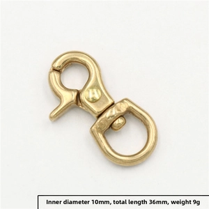 Detailed view of solid brass swivel lobster clasp with 10mm inner diameter and 36mm length
