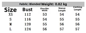 Detailed size chart for faux suede jacket showing chest, shoulder, and sleeve measurements