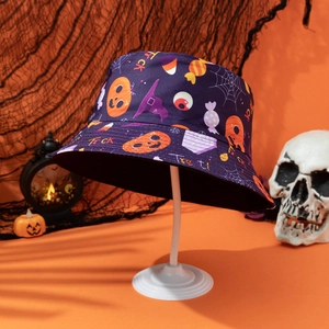 Halloween Pumpkin Skull Ghost Print Bucket Hat Reversible Double Sided Sun Hat For Men Women Party Carnival Fashion Headwear