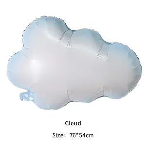 Detail of blue and white cloud-shaped foil balloon with dimensions 76x54cm for party decor
