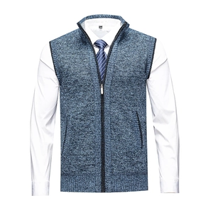 Men Knitted Vest Stand Collar Full Zipper Cardigan Sleeveless Sweater Warm Business Casual Knitwear