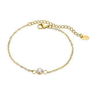 Minimalist 18K gold plated stainless steel chain bracelet with a round zircon stone