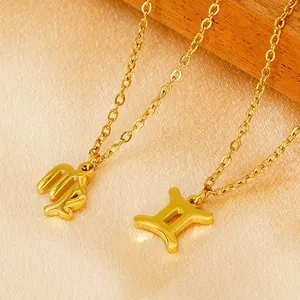 Zodiac Sign Necklace Stainless Steel 18K Gold Plated Twelve Constellation Symbol Pendant Clavicle Chain Jewelry For Women