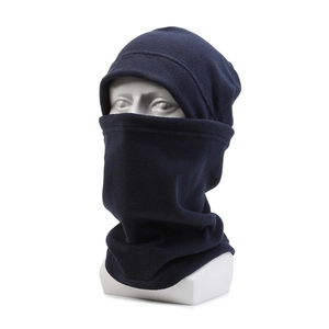 Winter fleece ski mask and neck warmer set in navy blue for cold weather protection