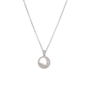 Silver crescent moon and star pendant necklace with cubic zirconia on a cable chain