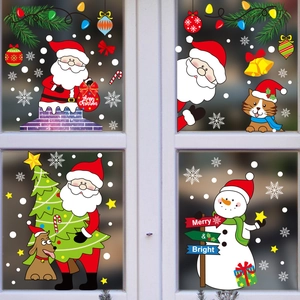 Christmas window stickers featuring Santa, snowman, and elk with Merry Christmas text