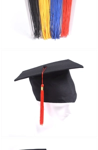 Close-up of black graduation cap with colorful tassel options for graduation ceremonies