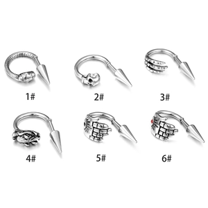 Gothic punk horseshoe rings with snake, skull, and palm motifs in retro silver steel