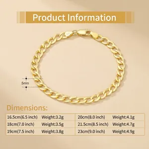 S925 sterling silver 5mm Cuban chain bracelet size chart and detailed product specifications