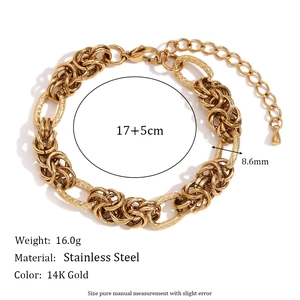 Chunky 14K gold plated stainless steel knotted chain bracelet with size measurements