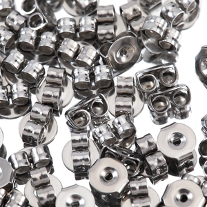 Bulk silver stainless steel earring backs with flat round base for DIY jewelry making