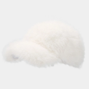 Winter faux fox fur baseball cap for women with thick plush warmth in pure white