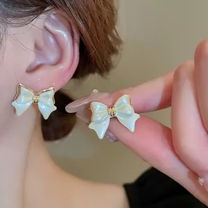 Bowknot Stud Earrings Gold Plated French Style Elegant Sweet Commuter Jewelry With 925 Sterling Silver Earring Post