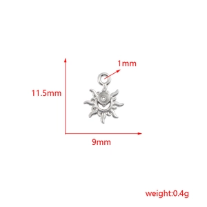 Detailed view of silver sun pendant setting with 11.5mm x 9mm dimensions and 0.4g weight