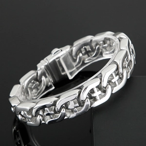 Men's Punk 316L Stainless Steel Bracelet Hollow Out Cross Pattern Thick Chain Industrial Style Retro Silver Color