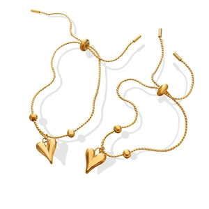 French style gold titanium steel heart charm bracelets with adjustable slider clasp