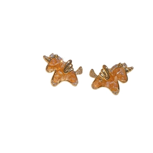 Boucles d'oreilles licorne plaquées or 18K avec résine orange et cristaux scintillants