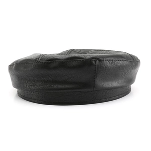 Retro black leather octagonal beret hat for women, stylish autumn winter headwear accessory