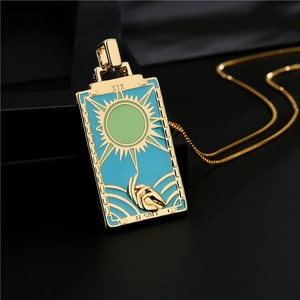 18K gold plated tarot The Sun pendant necklace with blue and green enamel art