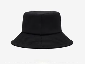 Detail view of durable black canvas bucket hat with reinforced stitching on the brim