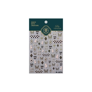 Houndstooth butterfly embossed nail art stickers with gold foil and pink rose designs