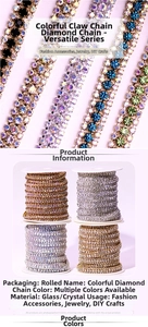 Close-up of colorful 3-row rhinestone claw chain rolls for DIY jewelry and garment making