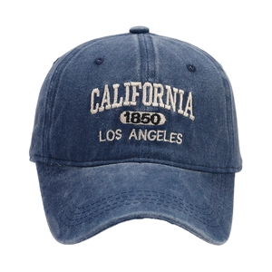 Vintage washed denim baseball cap with California embroidery for sun protection