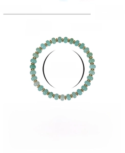 Detail view of handmade amazonite bead bracelet with specifications and 6x4mm beads size