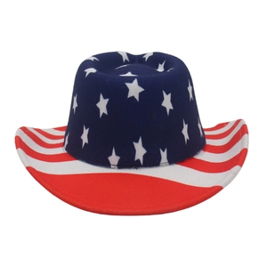 Detail of the American flag pattern on felt cowboy hat with stars and red white stripes