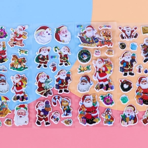 Cartoon 3D puffy Santa Claus stickers for kids, colorful Christmas theme decals pack