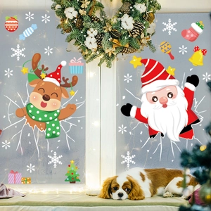 Christmas static window decals featuring Santa, reindeer, and snowflakes for home decor