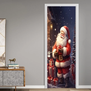3D Santa Claus with gift boxes Christmas door sticker for holiday home decoration