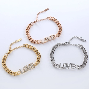 Cuban link bracelets in gold silver and rose gold with iced out LOVE lettering