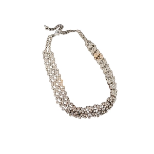 Sparkling silver choker necklace with hollow circular design and rhinestones for women