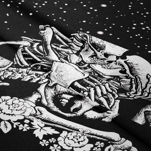 Bohemian skull tapestry with rose and starry sky pattern on black fabric background